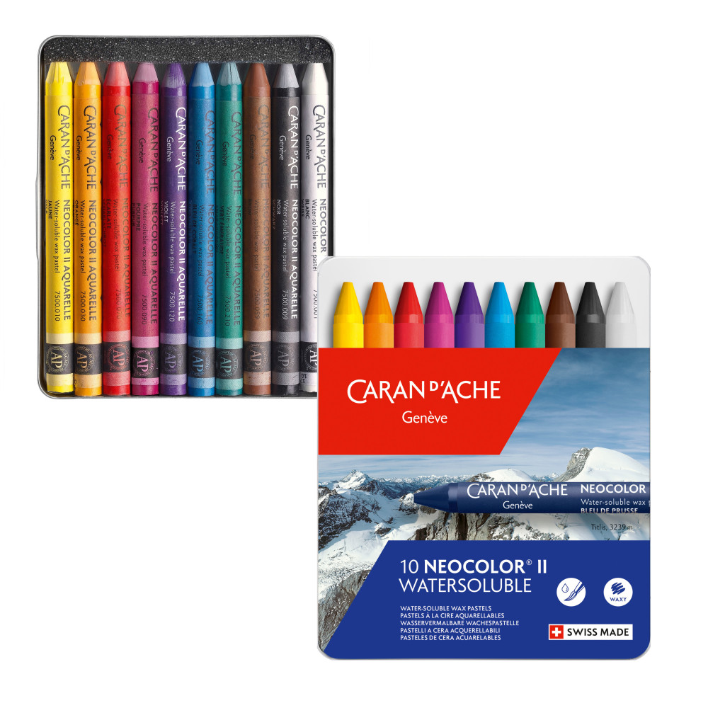 Set of Neocolor II watersoluble wax pencils - Caran d'Ache - 10 pcs.