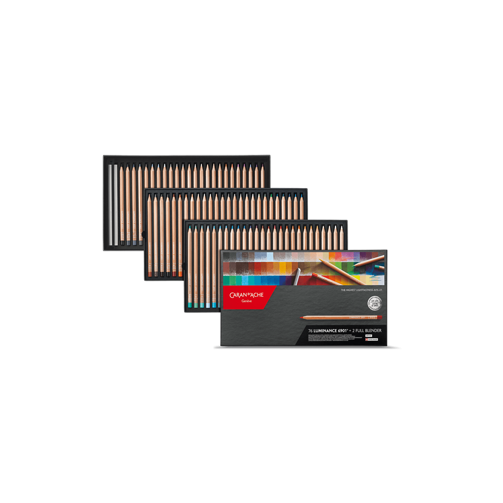 Zestaw kredek ołówkowych Luminance - Caran d'Ache - 76 kolorów + 2 blendery