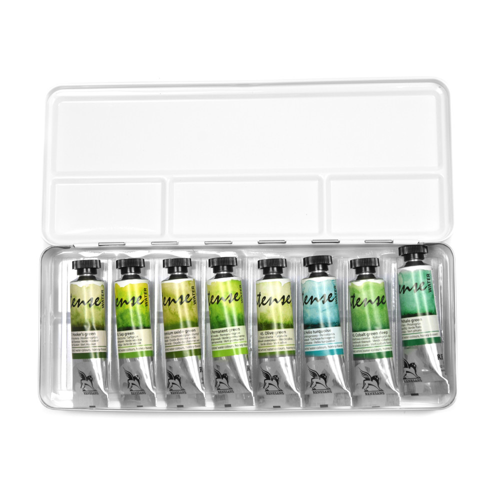 Watercolors Anns set in metal case - Renesans - Green shades, 8 pcs.
