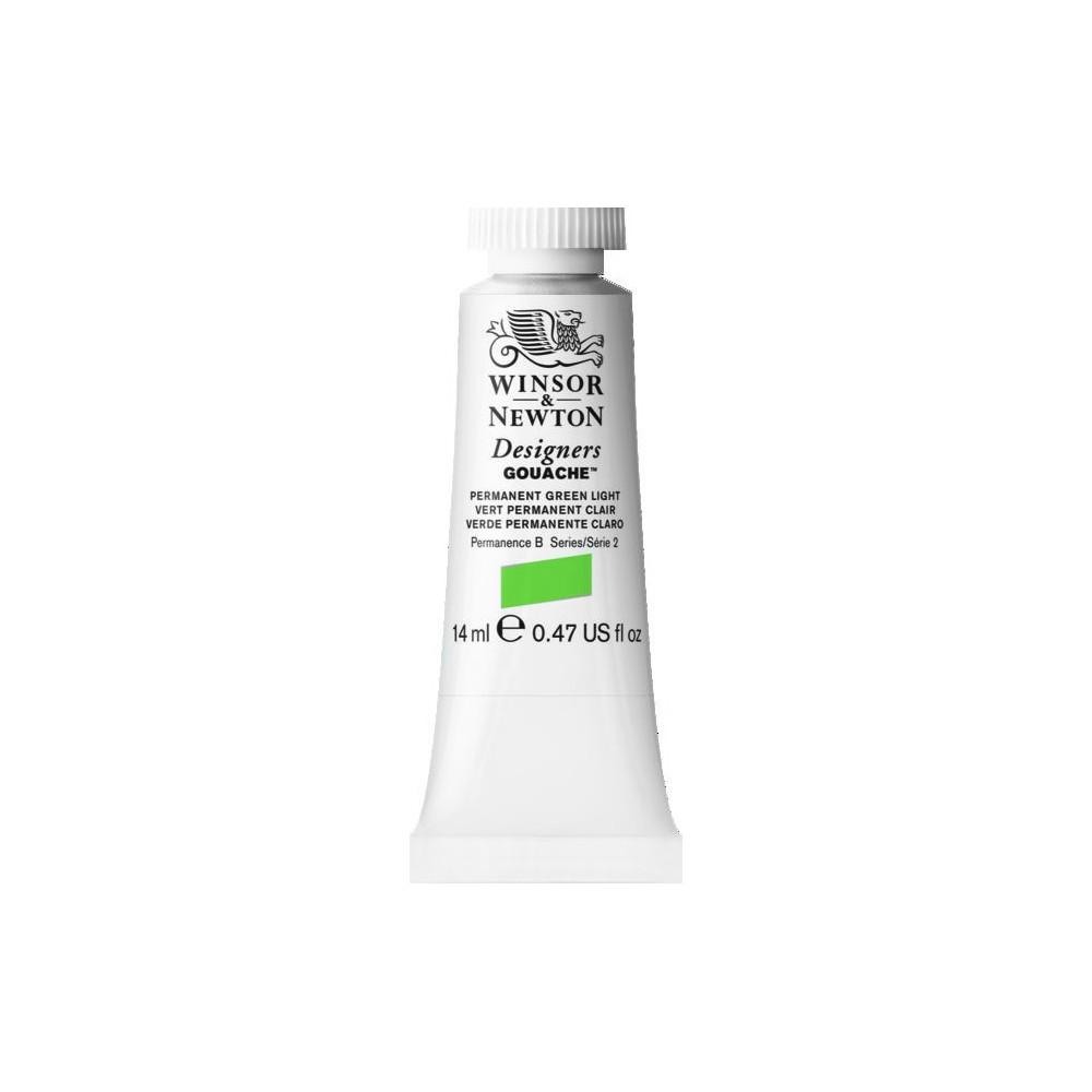 Gouache paint in tube - Winsor & Newton - Permanent Green Light, 14 ml