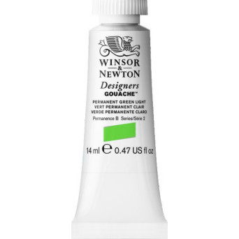 Gouache paint in tube - Winsor & Newton - Permanent Green Light, 14 ml