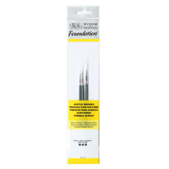 Zestaw pędzli Foundation do akryli - Winsor & Newton - okrągłe, 3 szt.