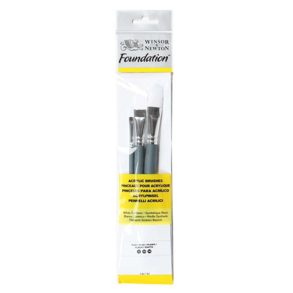 Zestaw pędzli Foundation do akryli - Winsor & Newton - płaskie, 3 szt.