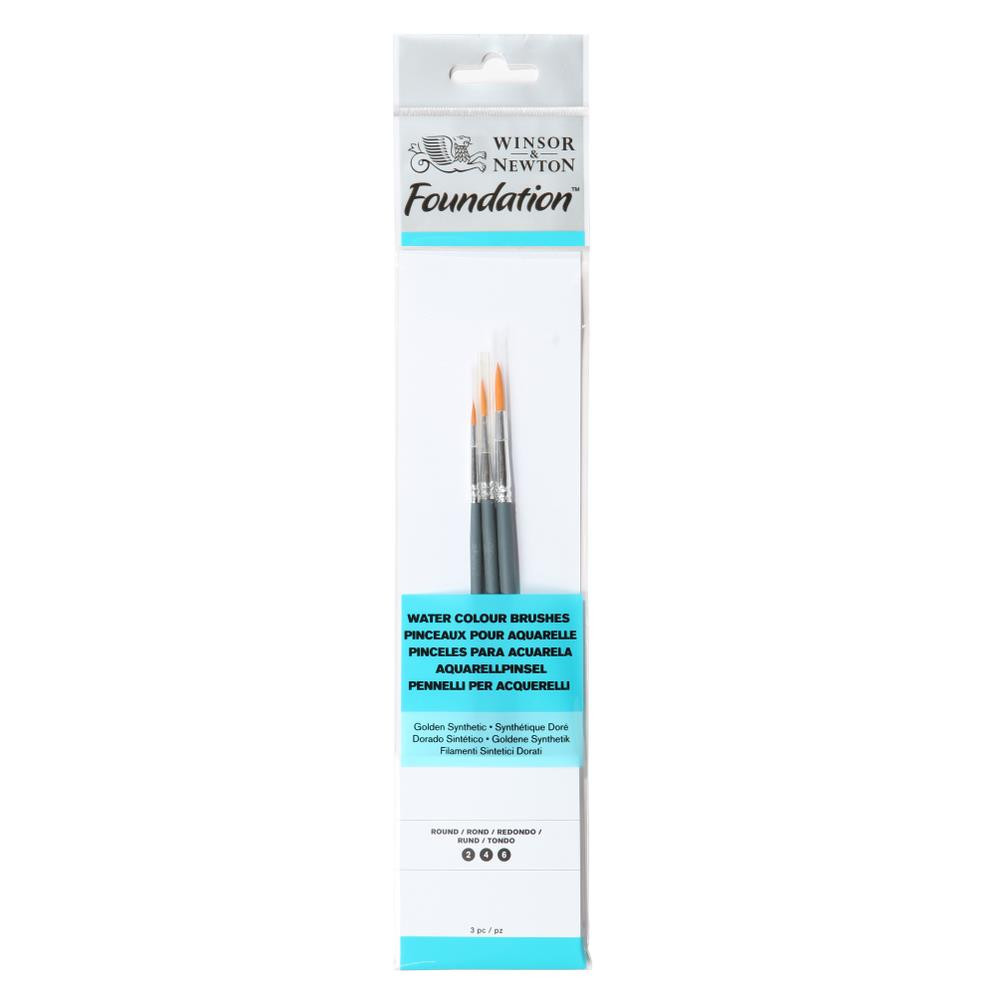 Zestaw pędzli Foundation do akwareli - Winsor & Newton - okrągłe, 3 szt.