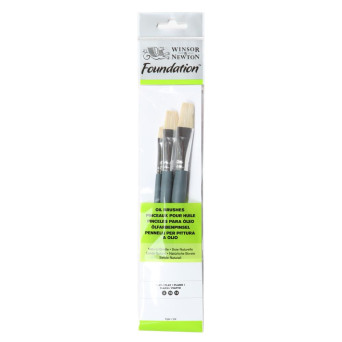 Zestaw pędzli Foundation do oleju - Winsor & Newton - płaskie, 3 szt.