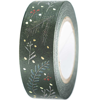 Taśma washi - Paper Poetry - Green Branches, 15 mm x 10 m