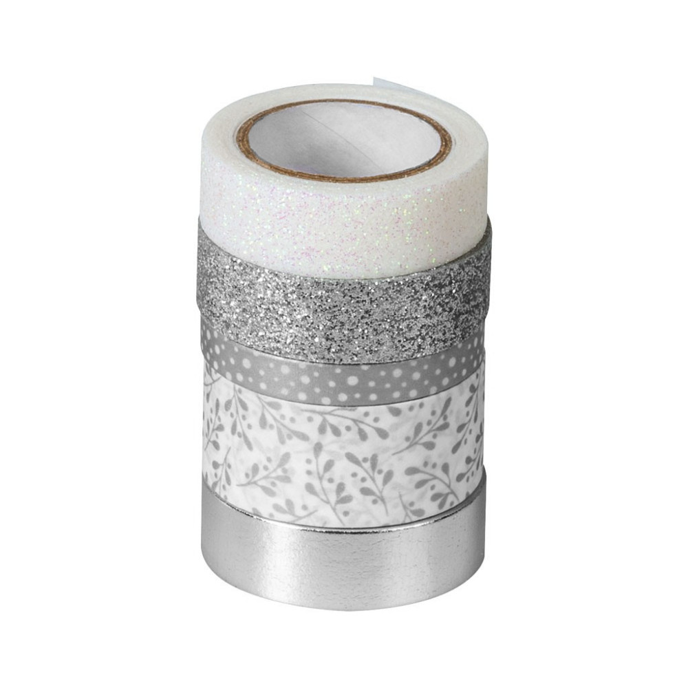 Decorative ribbons with glue - Heyda - silver and white 5 pcs.