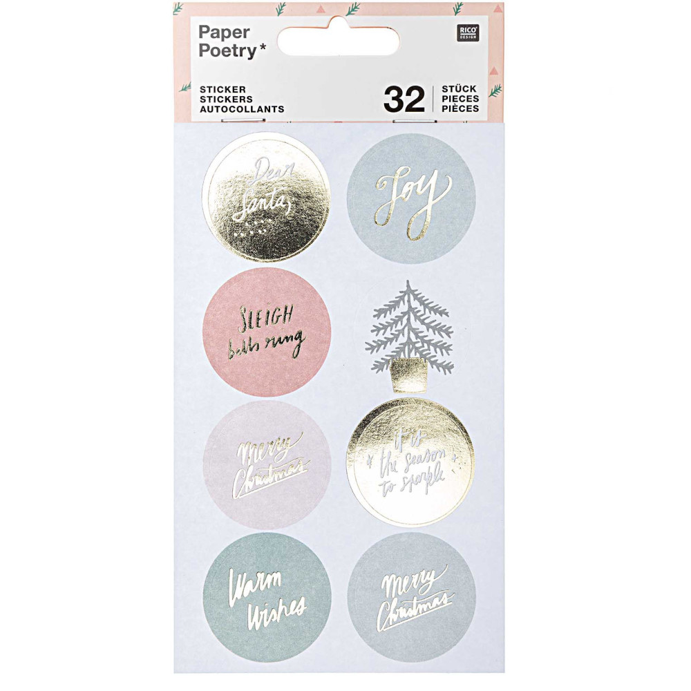 Naklejki świąteczne - Paper Poetry - Jolly Christmas, pastelowe, 32 szt.