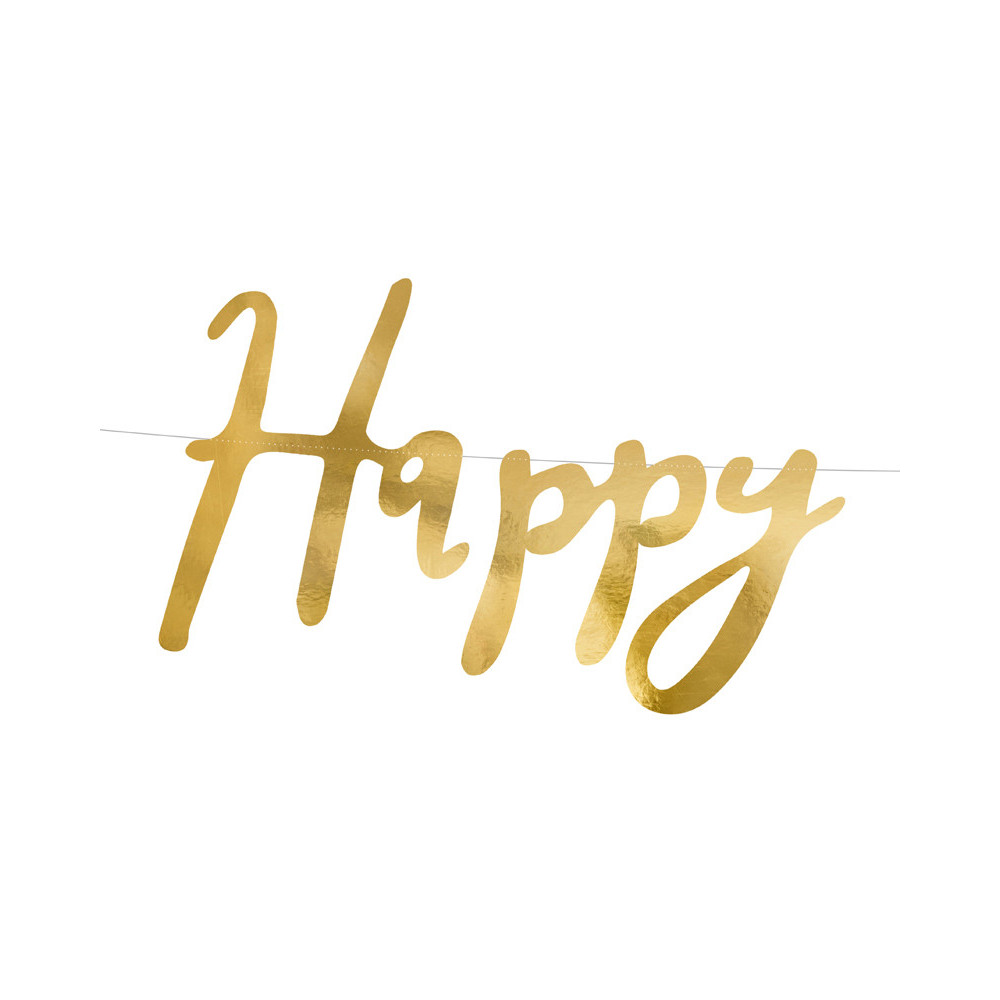 Baner Happy Birthday - złoty, 16,5 x 62 cm