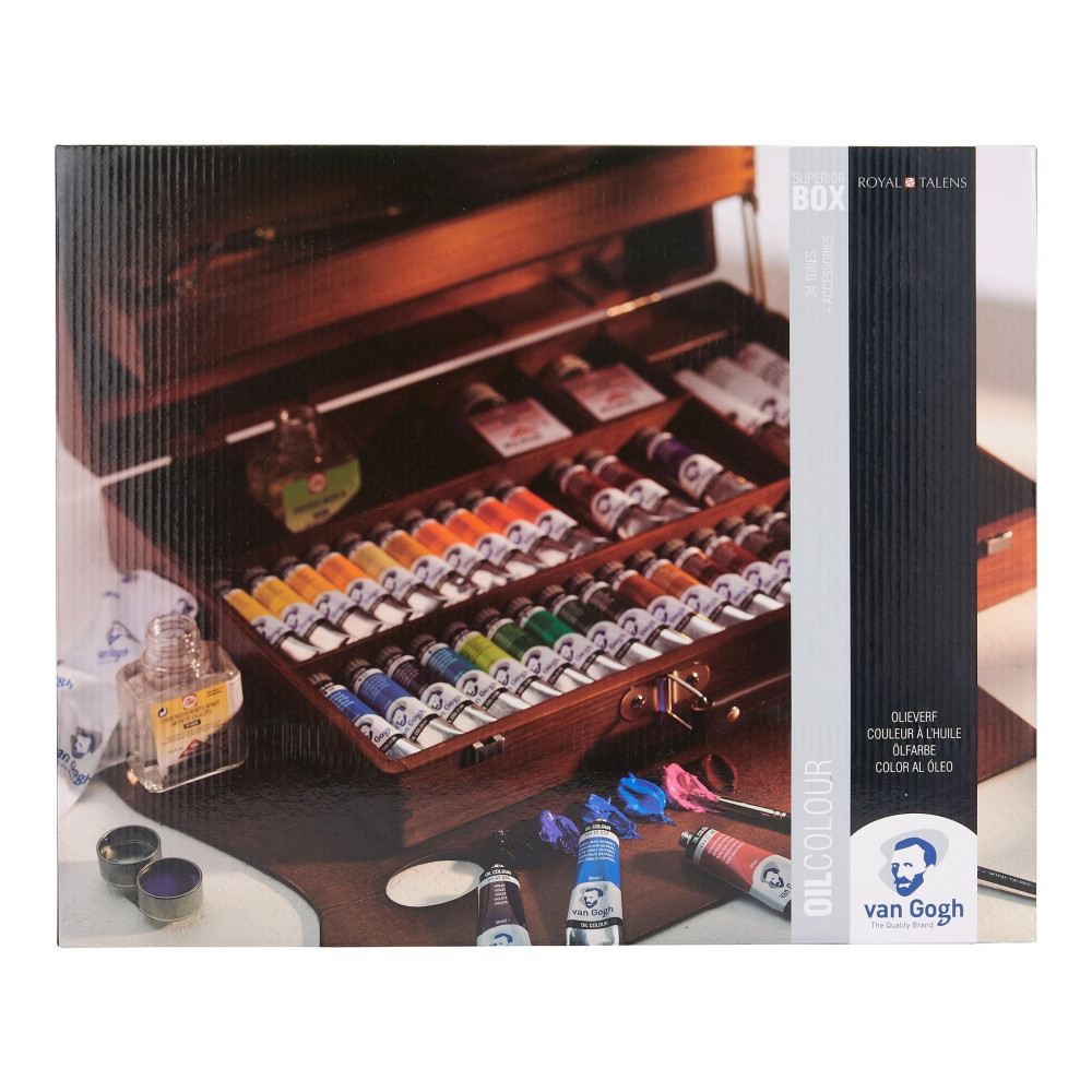 Set of Superior Oil Colour paints in tubes and accessories in wooden box - Van Gogh