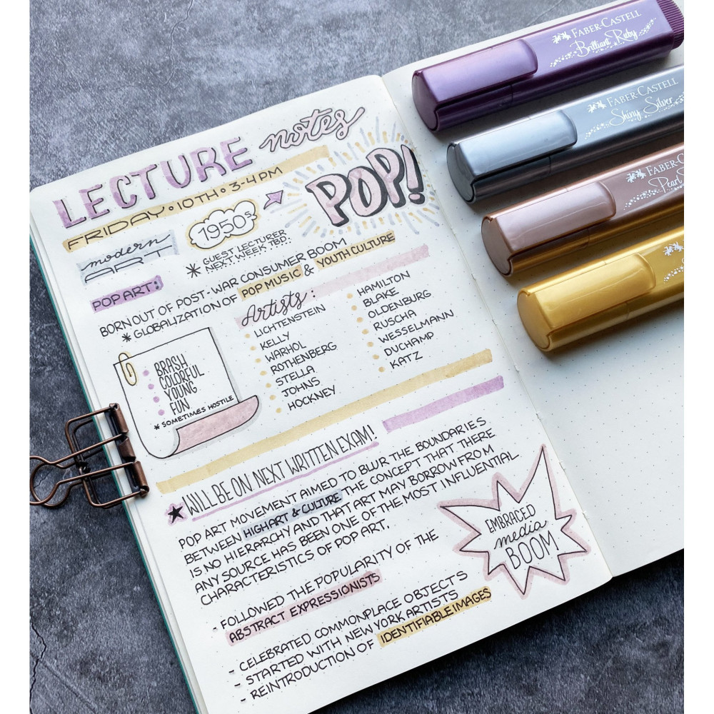 Zestaw zakreślaczy w etui - Faber-Castell - metaliczne, 4 kolory