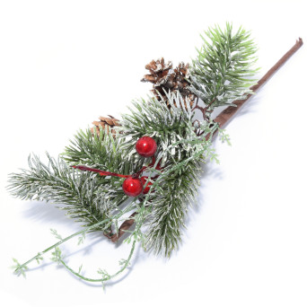 Gałązka świąteczna z szyszkami i owocami głogu - 30 cm