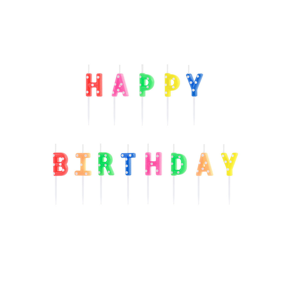 Świeczki urodzinowe Happy Birthday - kolorowe, 13 szt.