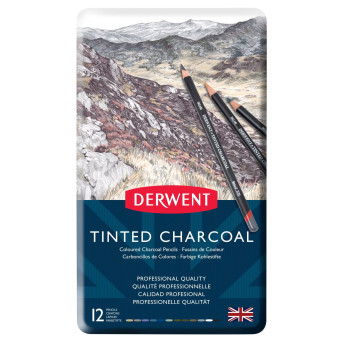 Zestaw kolorowych węgli w kredce Tinted Charcoal - Derwent - 12 szt.