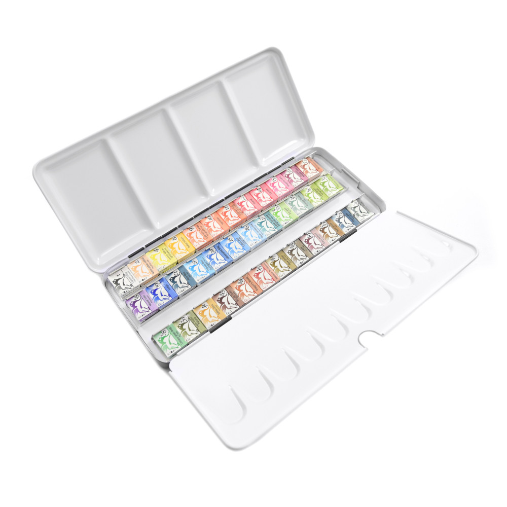 Half pans watercolors set in metal case - Renesans - 36 pcs