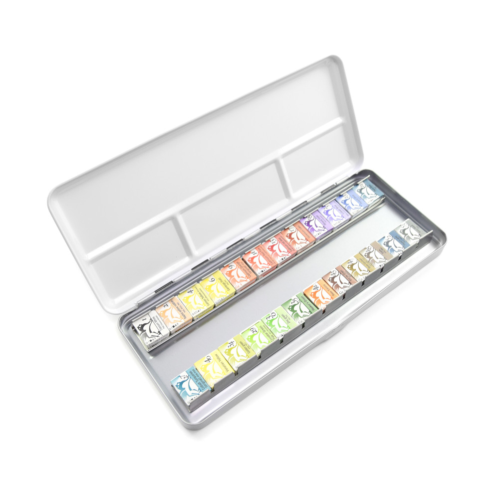 Half pans watercolors set in metal case - Renesans - 24 pcs