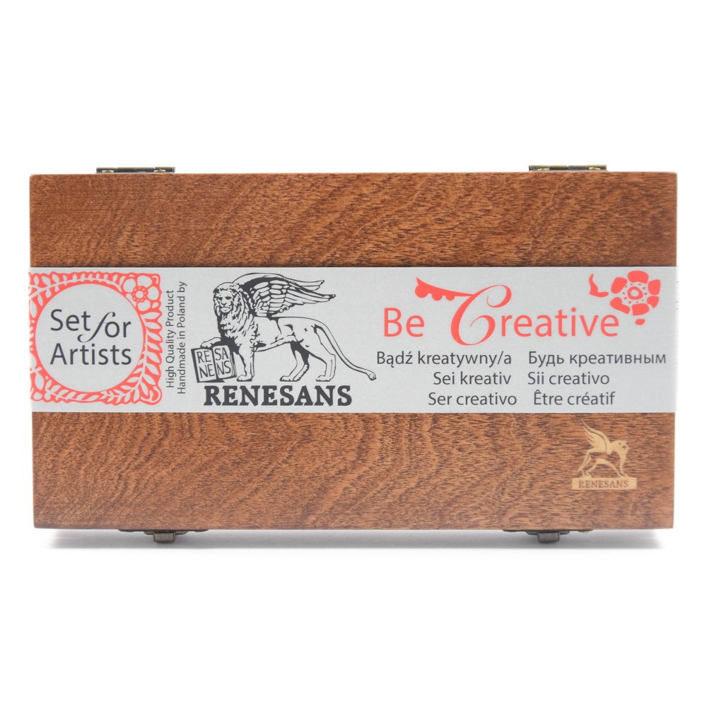 Half pans watercolors set in wooden case - Renesans - 36 pcs