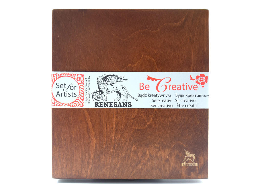 Half pans watercolors set in wooden case - Renesans - 45 pcs