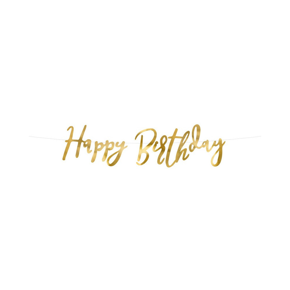 Baner Happy Birthday - złoty, 16,5 x 62 cm