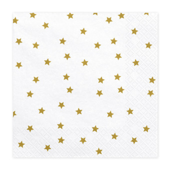 Serving napkins with stars - white and gold, 20 pcs.