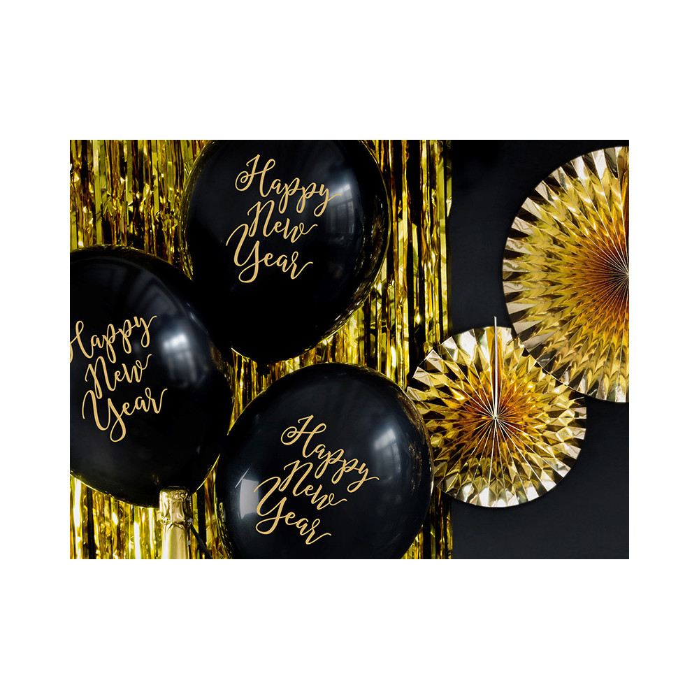 Happy New Year balloons - black, 30 cm, 6 pcs.