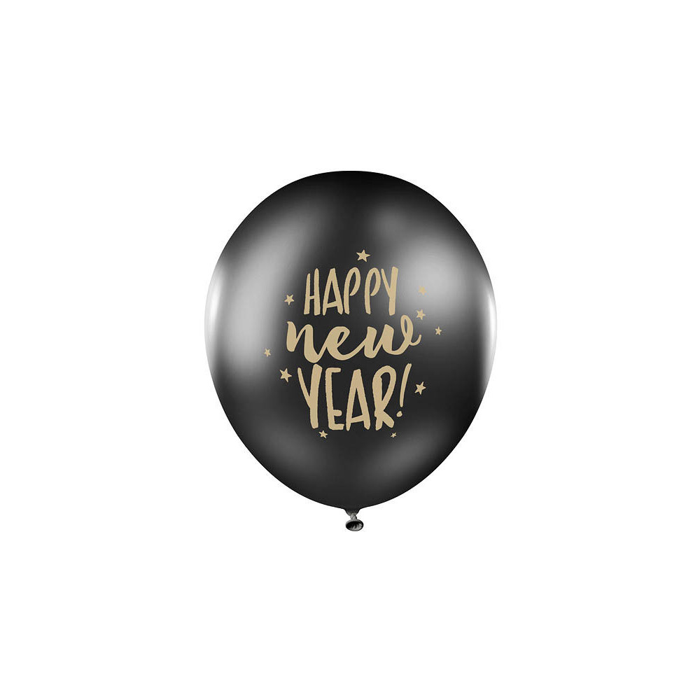 Balony Happy New Year - czarne, 30 cm, 50 szt.