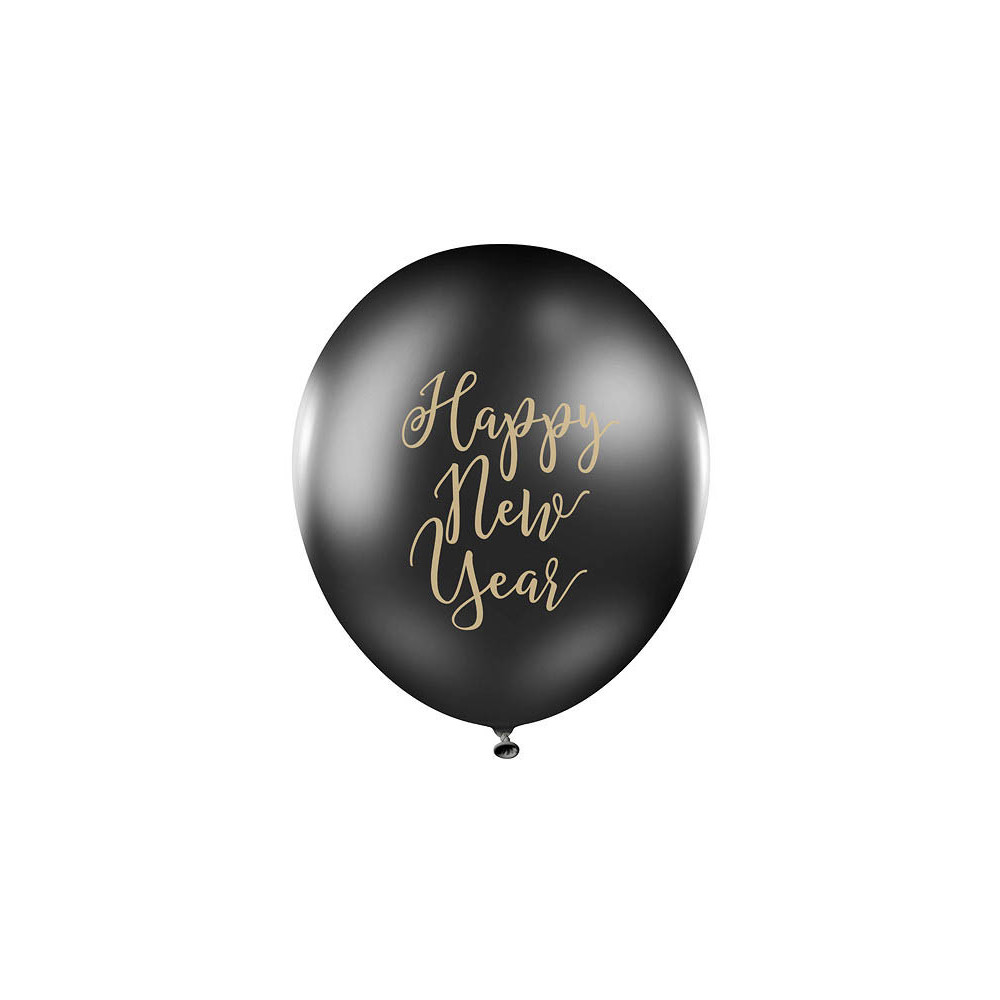 Balony Happy New Year 1 - czarne, 30 cm, 6 szt.