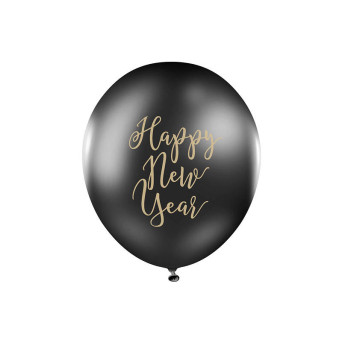Balony Happy New Year 1 - czarne, 30 cm, 6 szt.
