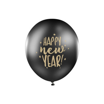 Happy New Year balloons - black, 30 cm, 6 pcs.