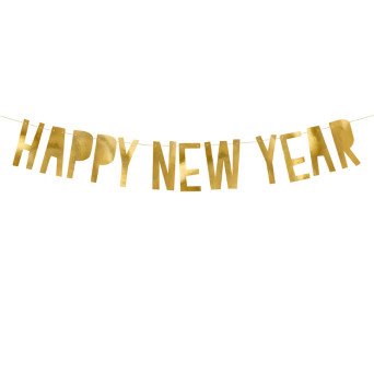 Baner Happy New Year - złoty, 10 x 90 cm