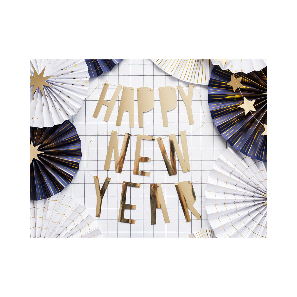 Baner Happy New Year - złoty, 10 x 90 cm