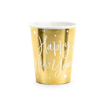 Paper cups Happy New Year - gold, 220 ml, 6 pcs.