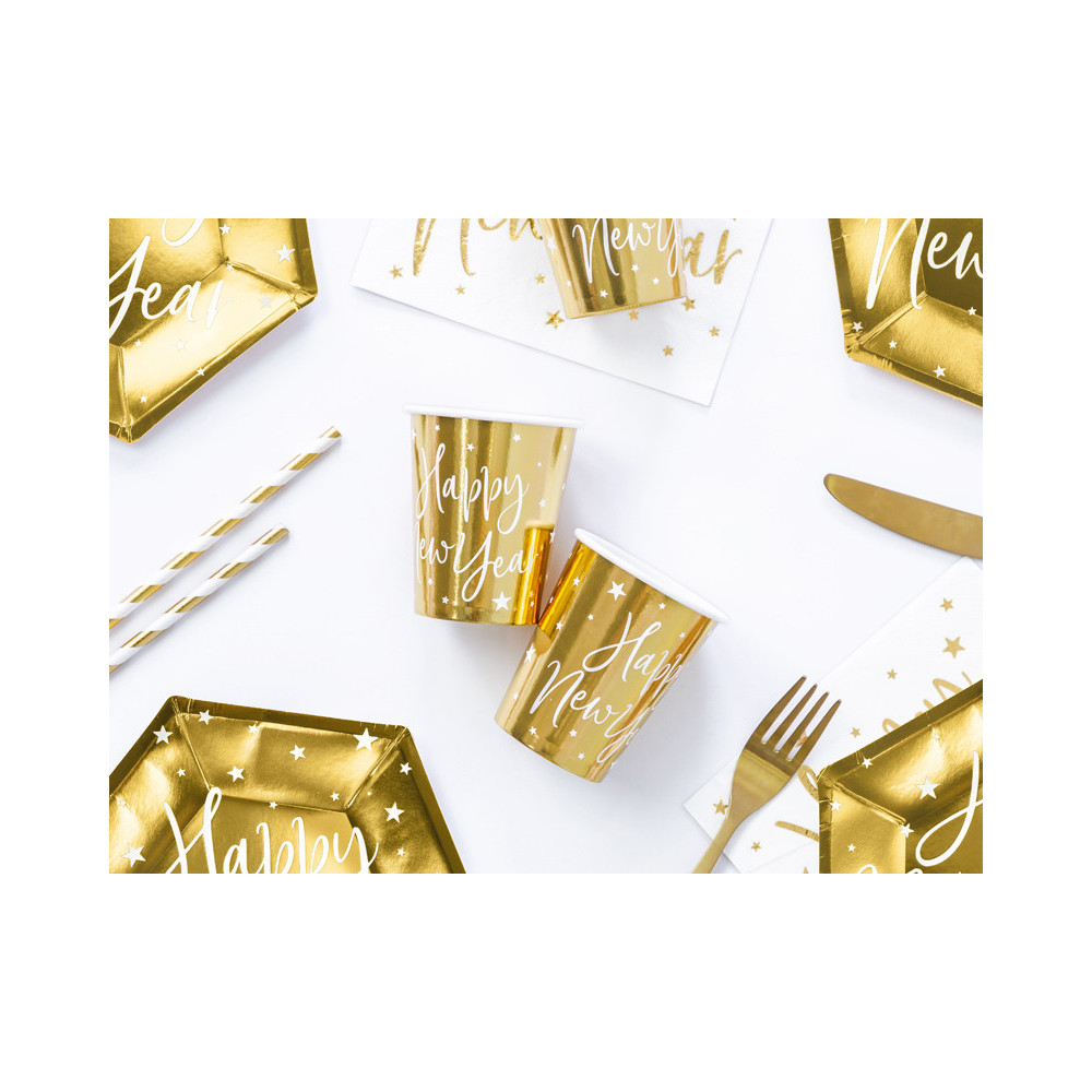 Paper cups Happy New Year - gold, 220 ml, 6 pcs.