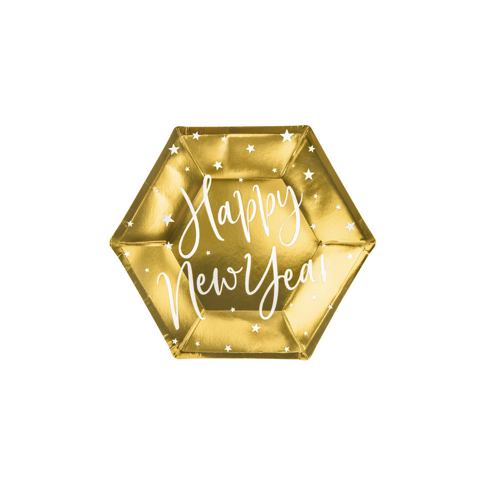 Paper plates Happy New Year - gold, 20 cm, 6 pcs.