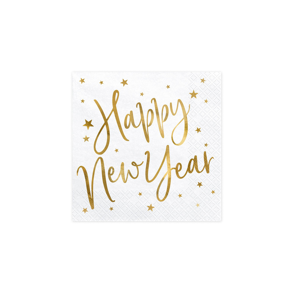 Serwetki Happy New Year - biało-złote, 20 szt.