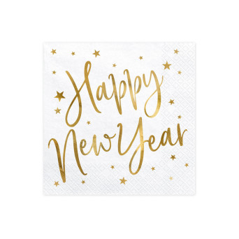 Serwetki Happy New Year - biało-złote, 20 szt.