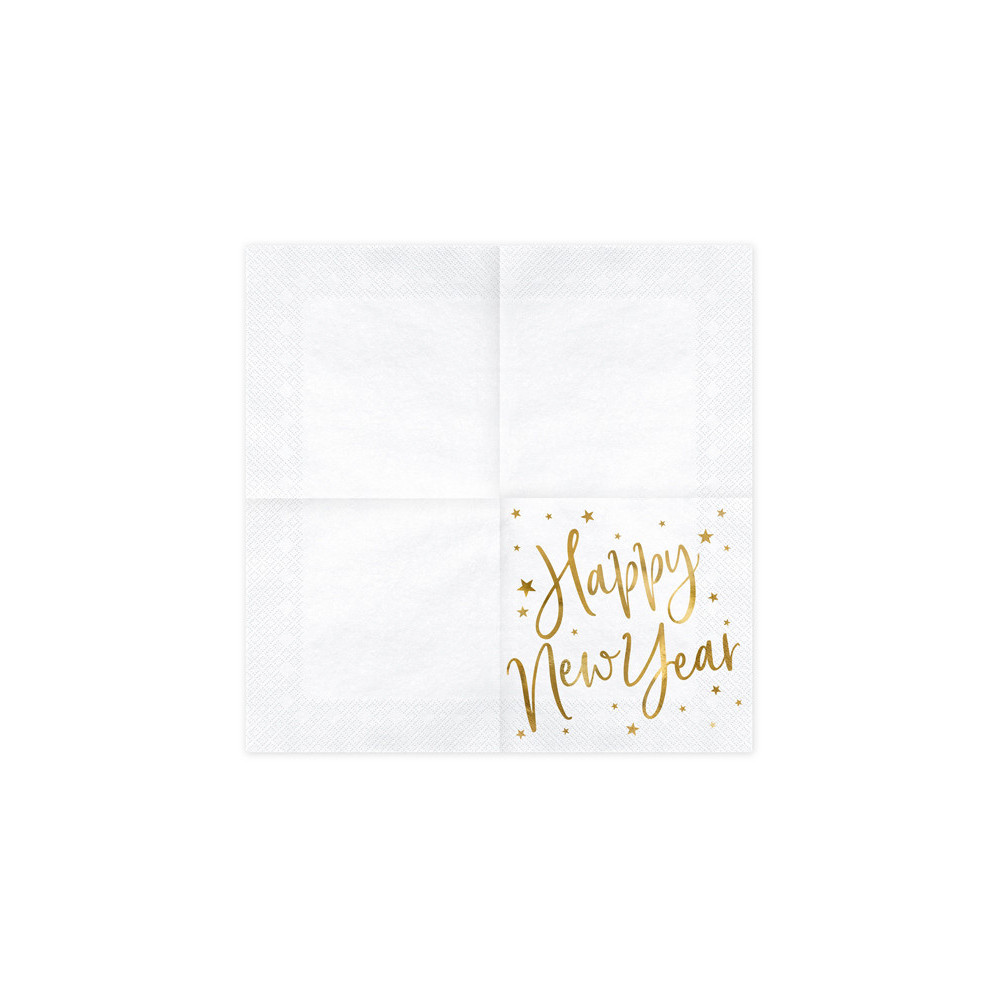 Serwetki Happy New Year - biało-złote, 20 szt.