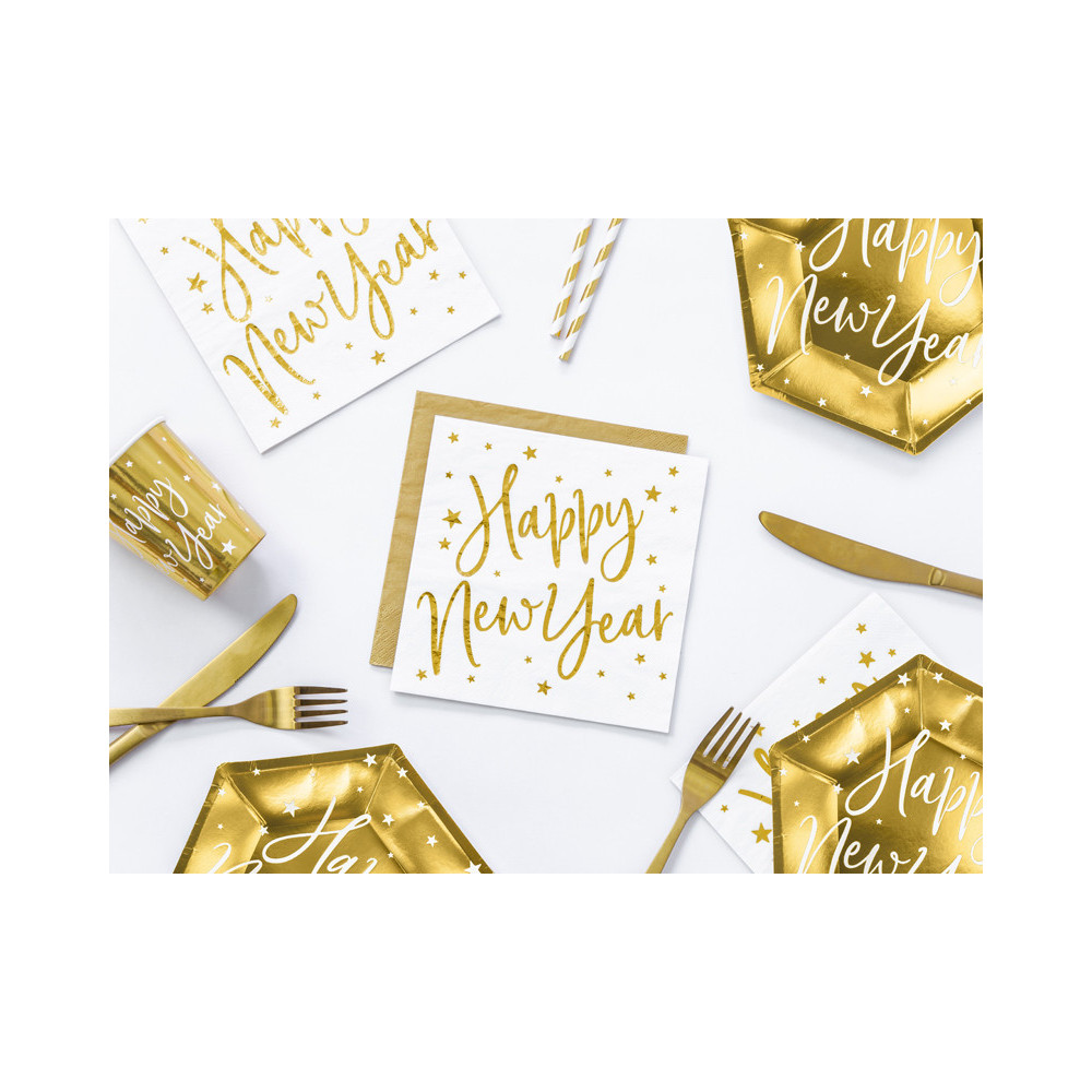 Serwetki Happy New Year - biało-złote, 20 szt.