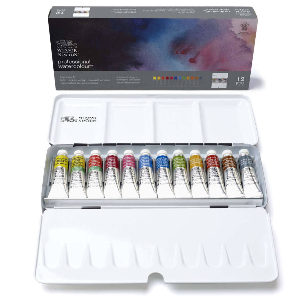 Professional Watercolor Tube Travel set - Winsor & Newton - 12 colors x 5 ml