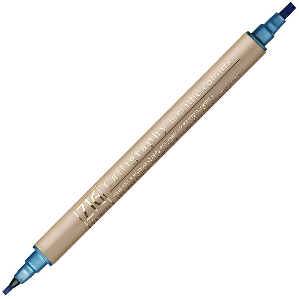 Marker do kaligrafii ZIG Calligraphy Metallic - Kuretake - dwustronny, niebieski