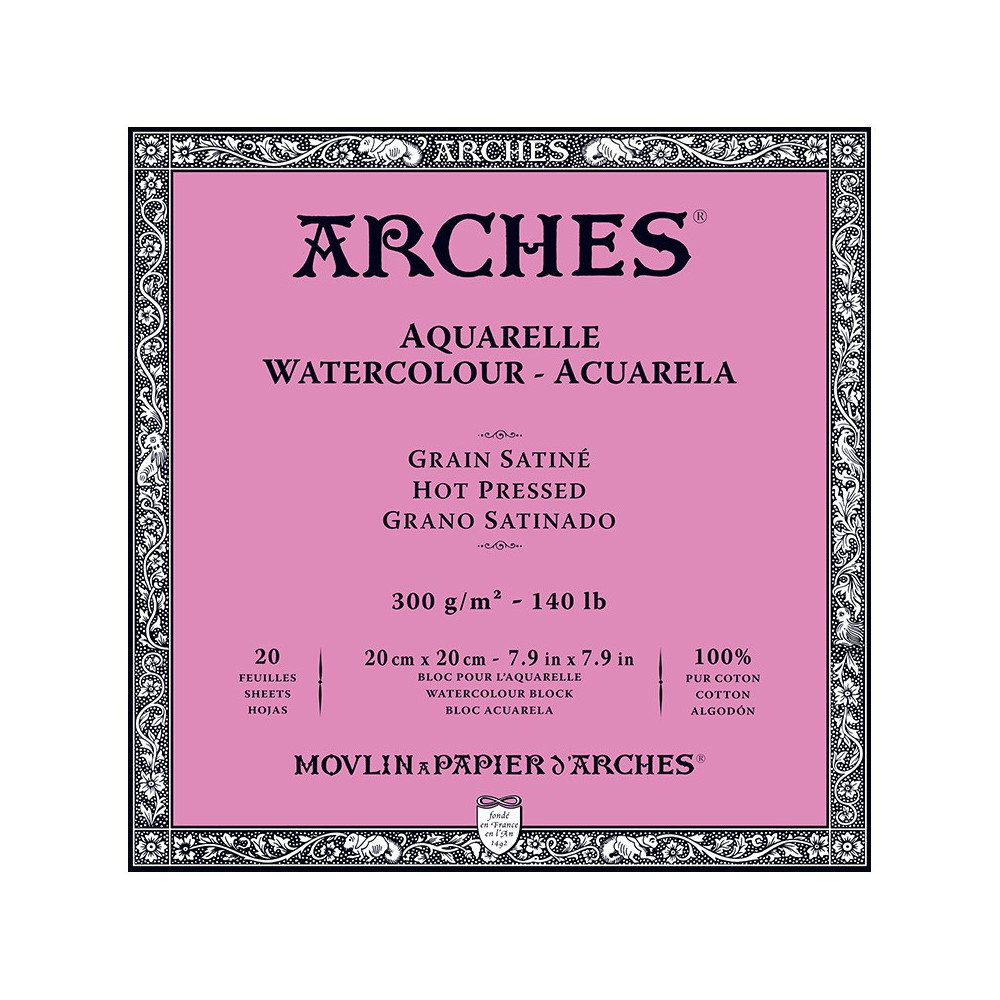 Blok do akwareli - Arches - hot pressed, 20 x 20 cm, 300 g, 20 ark.