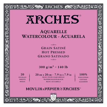 Watercolor paper - Arches - hot pressed, 20 x 20 cm, 300 g, 20 sheets
