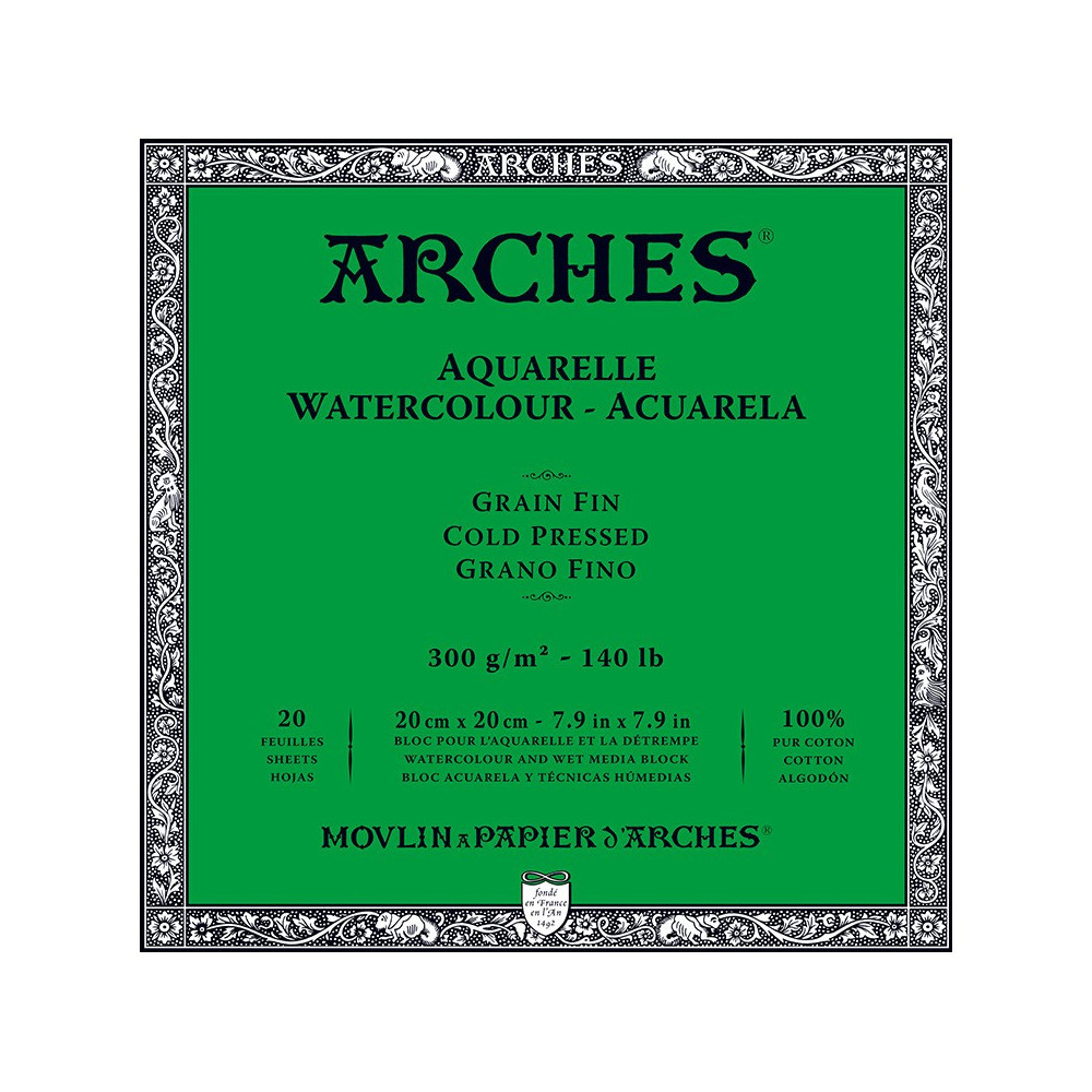 Watercolor paper - Arches - cold pressed, 20 x 20 cm, 300 g, 20 sheets