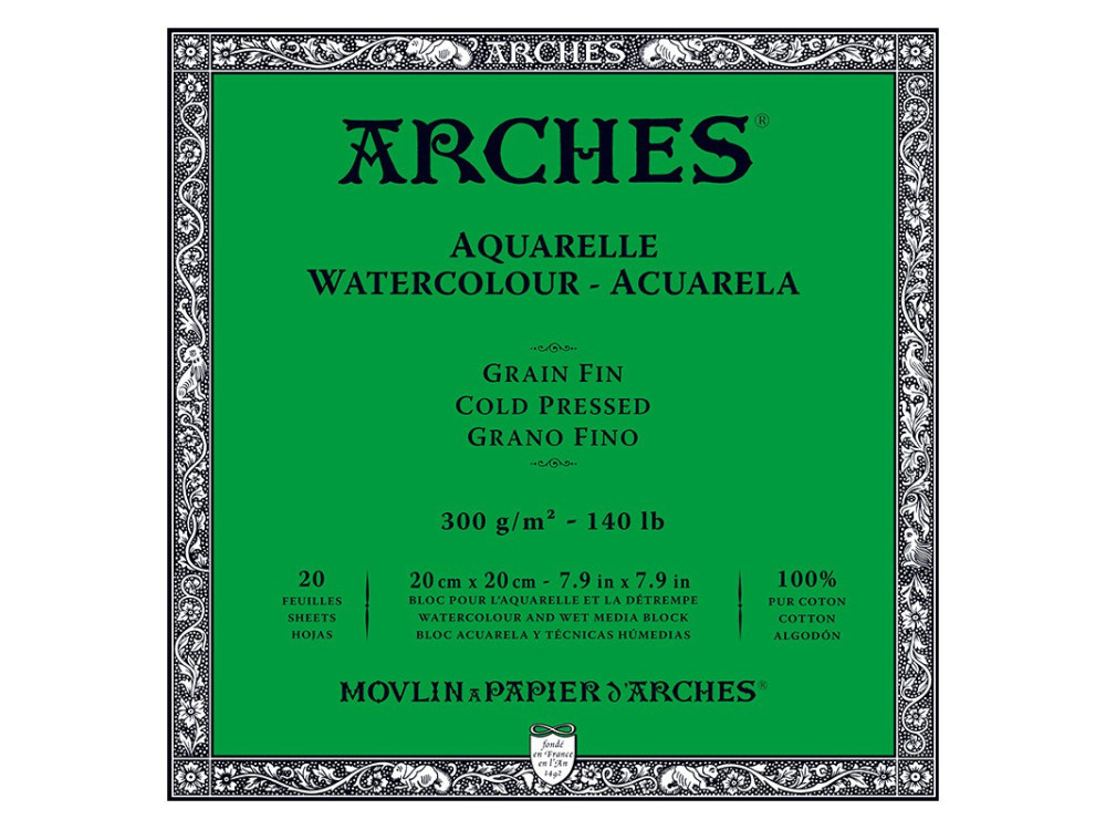 Blok do akwareli - Arches - cold pressed, 20 x 20 cm, 300 g, 20 ark.
