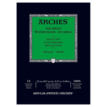 Watercolor paper - Arches - cold pressed, A4, 300 g, 12 sheets