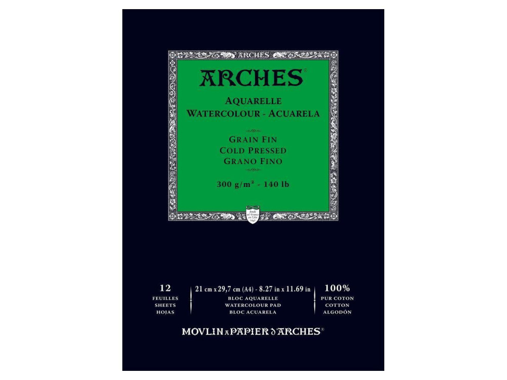 Watercolor paper - Arches - cold pressed, A4, 300 g, 12 sheets