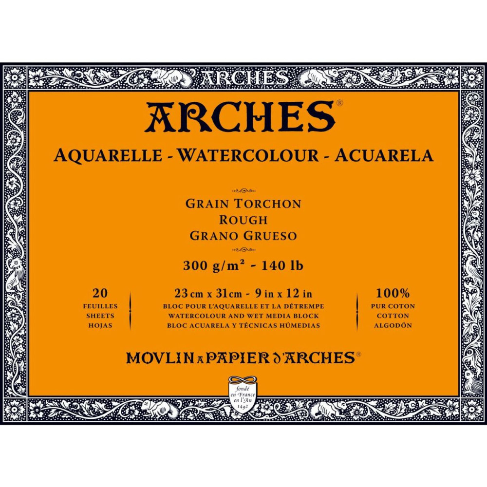 Watercolor paper - Arches - rough, 23 x 31 cm, 300 g, 20 sheets