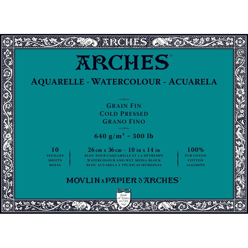 Blok do akwareli - Arches - cold pressed, 23 x 31 cm, 640 g, 10 ark.