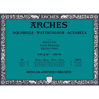 Watercolor paper - Arches - cold pressed, 23 x 31 cm, 640 g, 10 sheets