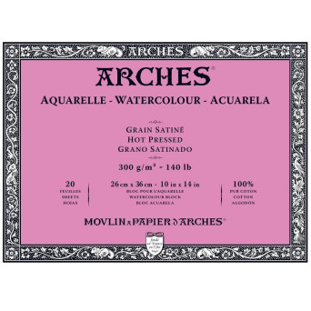 Watercolor paper - Arches - hot pressed, 26 x 36 cm, 300 g, 20 sheets